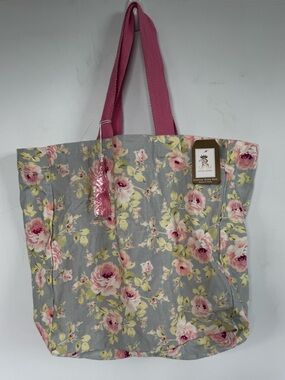 NWT Floral Canvas Tote Bag in Pink and Gray